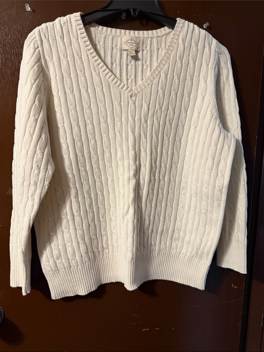 St. John's Bay Cream Cable V-Neck Sweater